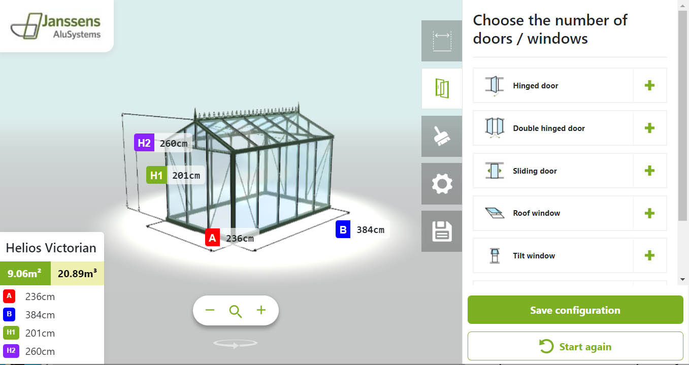 Janssens greenhouse configurator sample