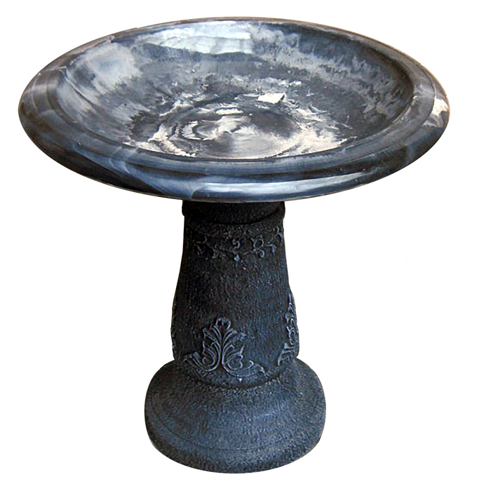 bird bath Ivory/black bowl with dark pedestal