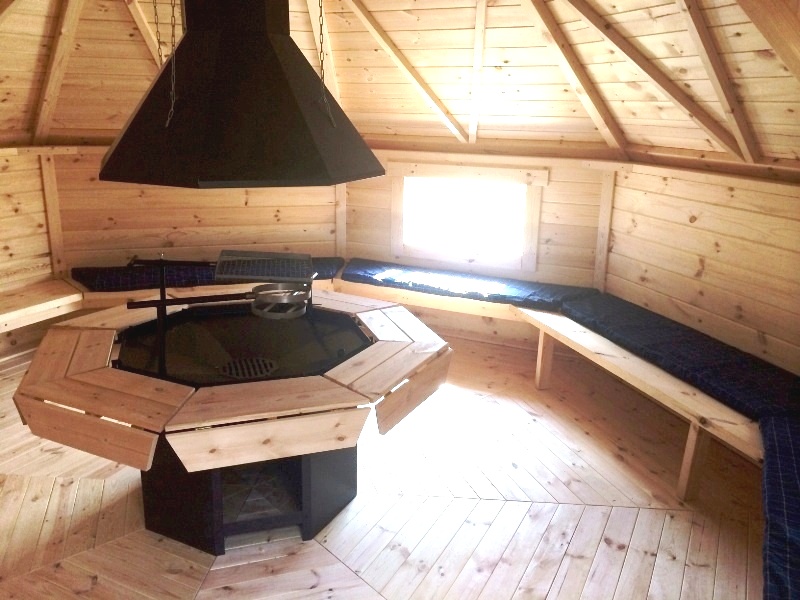 Hunter's Cabin interior with Grill and Benches