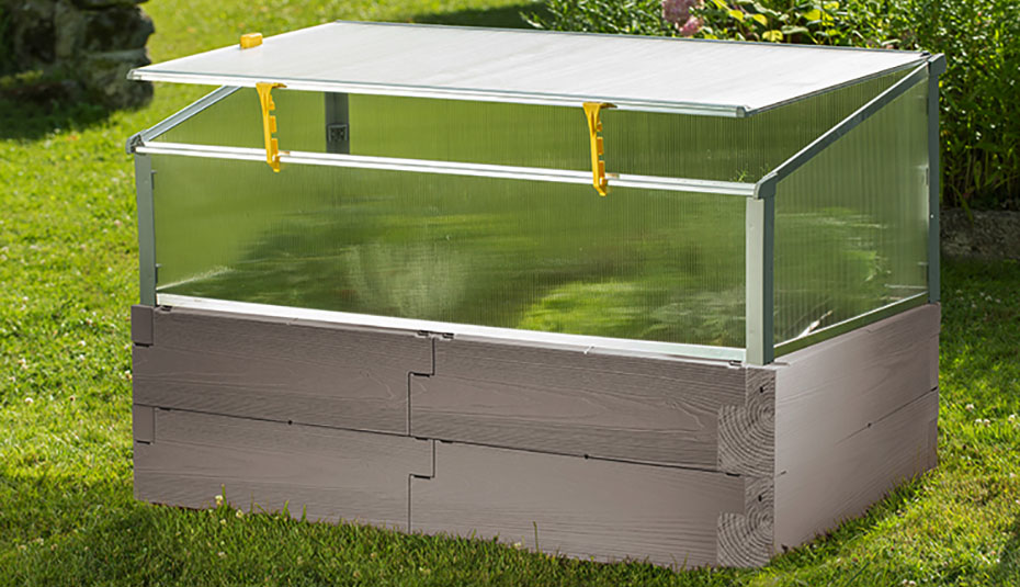 Timber raised bed with year round cold frame gray