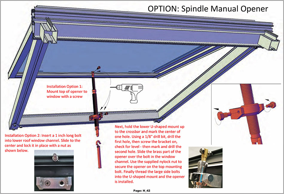 spindle greenhouse roof window opener